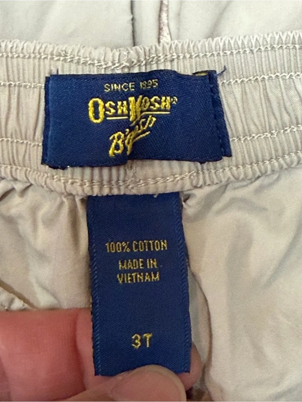 OshKosh B’gosh 3T Khaki Cotton Cargo Pants Utility Drawstring Boys Girls